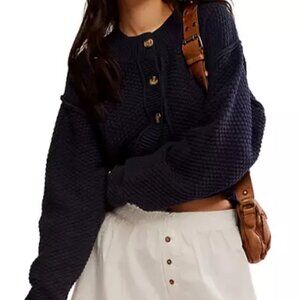 Hot!!Free People Lila Cardigan SKY CAPTAIN, Warm, Soft For Womens In Winter